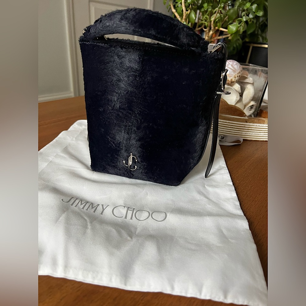 Authentic Jimmy Choo Calf Fur Varenne Bucket Bag